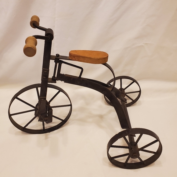 Hand Crafted Vintage Metal And Wood Decorative Doll Tricycle Bike